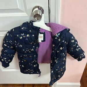 2T fleece navy blue puffer jacket with hood